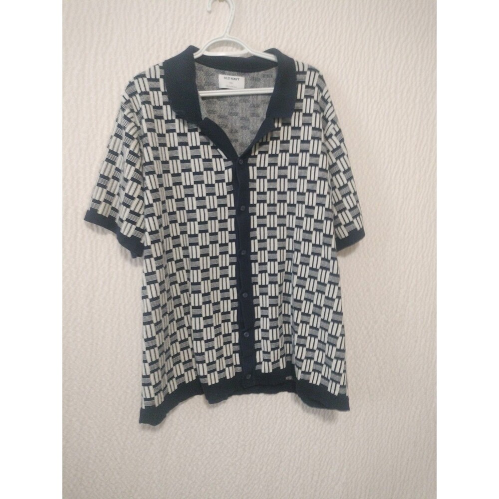Old Navy Men’s XXL Blue/White Geometric Knit Cardigan Sweater, Short Sleeve 461